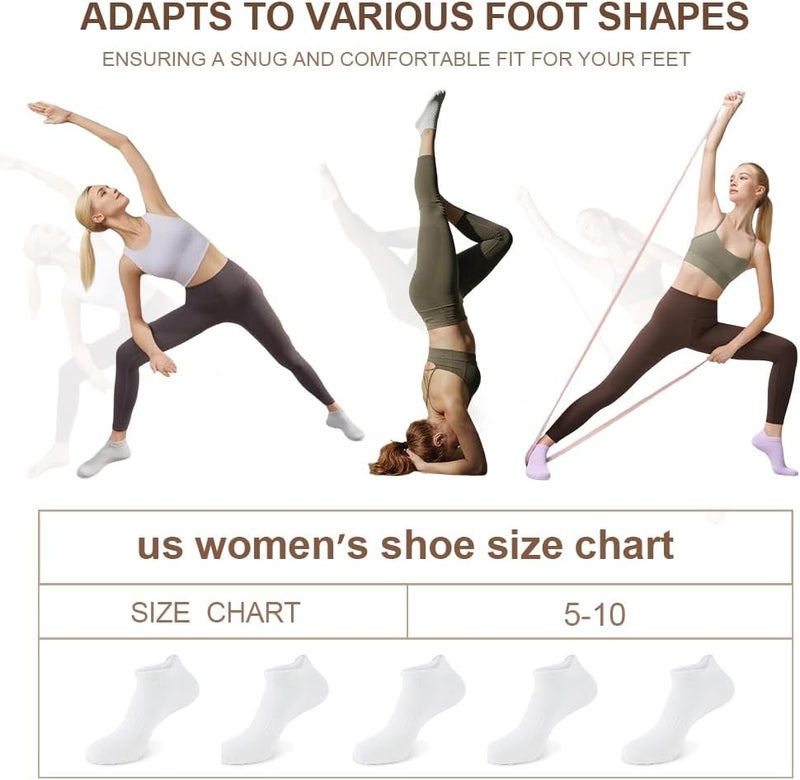 kepiibi 5 Pairs Pilates Socks with Grips for Women Non Slip Grip Yoga Crew Socks for Barre Hospital Barefoot Workout - Image 3